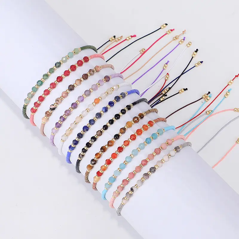 YICAI Fashion 2MM Mini Edelstein Energie Stein Armbänder für Frauen Männer verstellbare handgemachte Kristall Perlen Armband