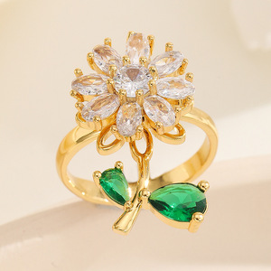 Sunflower Crystal Zircon Anti Stress <strong>Anxiety</strong> <strong>Ring</strong> Fidget <strong>Spinner</strong> <strong>Rings</strong> Adjustable Rotating <strong>Rings</strong> for Women Anillos Mujer - Product Image 2