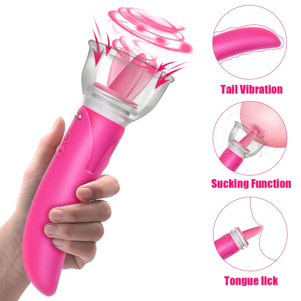 Tongue Licking Pump Clitoris G-spot Vibrator Dildo Vibrator Dual Head Sex Toys for Women Vagina Breast Massage