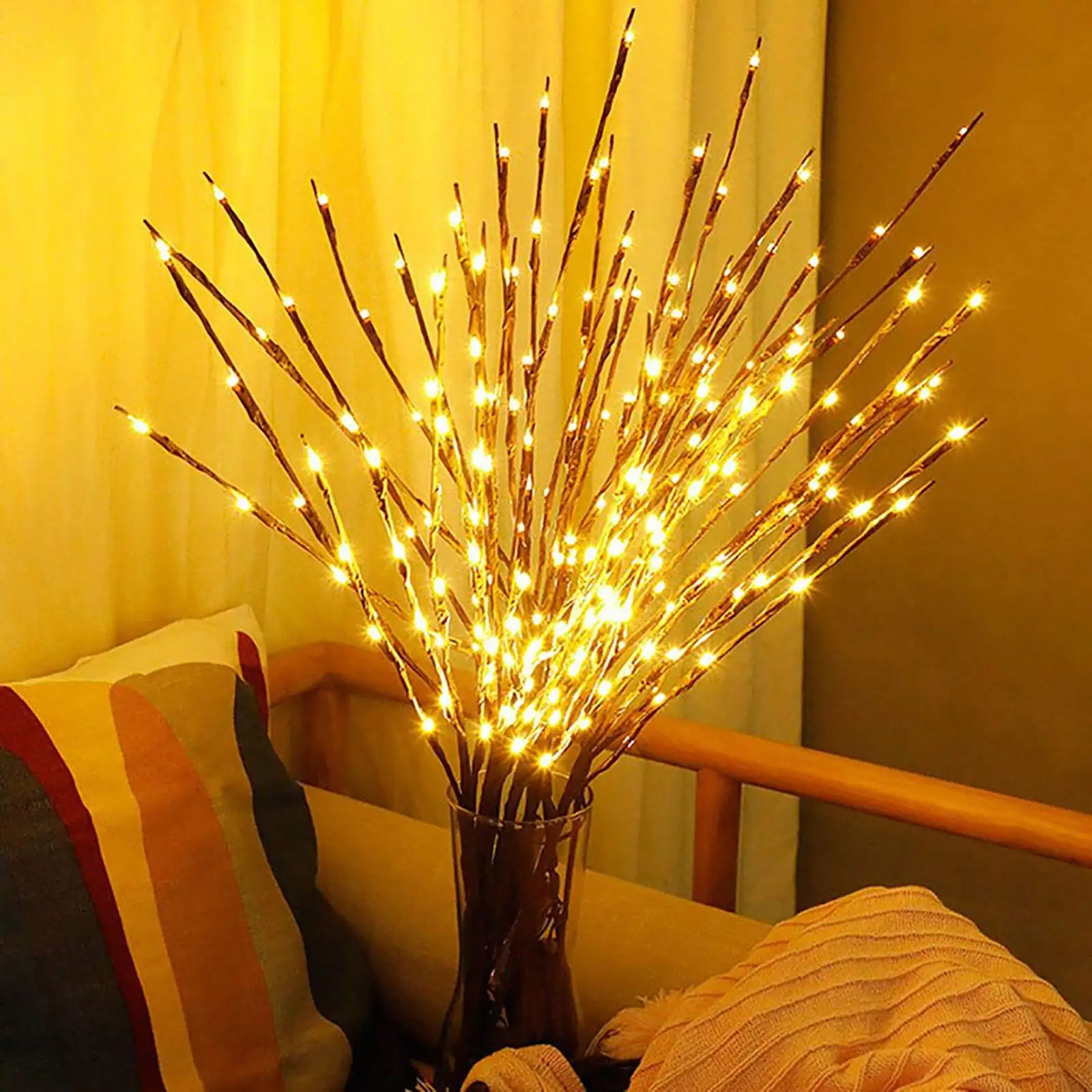 Woohaha 20 Led Branch Light Battery Operated Lighted Branch Vase Filler Willow Tree Artificial Little Twig Power Brown