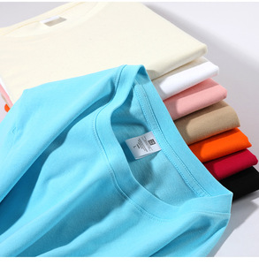 OH13 Custom LOGO 200G 100% Cotton Short Sleeve T-shirt Adult Shoulder <b>Neck</b> Men's Casual Solid Color Loose Fit Base Shirt - Product Image 1