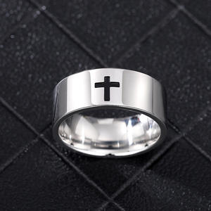 Anello a croce in acciaio inossidabile per uomo, gioiello religioso cristiano, regalo, fascia semplice DJ059 - Product Image 3