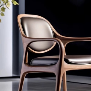 Sedia <span class=keywords><strong>da</strong></span> <span class=keywords><strong>Pranzo</strong></span> Moderna in Pelle di Ispirazione Nordica con Schienale in Noce Massiccio, Perfetta per l'Arredamento Domestico - Product Image 3