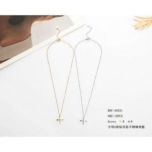 Collana con ciondolo a forma di lettera X con diamante, catena in acciaio inossidabile da 6 mm, per donna. - Product Image 1