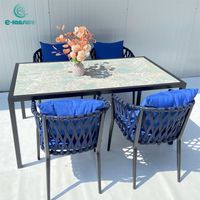 Ensemble de salle à manger au design moderne en vente chaude pour la maison et l'extérieur, chaise de salle à manger en corde bleue avec table de salle à manger en aluminium pour la salle à manger