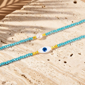 Collar Bingxin con Cuentas Azules y Detalles en Oro, Tema Oceánico, Accesorio Versátil para el Verano, Uso Diario y Vacaciones - Product Image 1