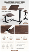Table de chevet moderne et minimaliste pliable avec élévateur hydraulique réglable en hauteur, bureau rabattable, table d'appoint mobile pour canapé, bureau en bois