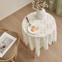 Nappe Jacquard Tournesol Blanc Broderie Rustique Gaze Polyester Dentelle Tissu Tricoté pour Tables Rondes pour Mariages Hôtels