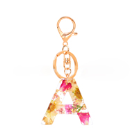 Porte-clés en résine anglaise, 26 lettres, herbier, fleurs séchées, gaufrage, pampilles, abréviation en acrylique