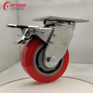 Heavy Duty 4/5/6/8 Polegada Rodízios De Aço PU Vermelho Poliuretano Giratório Rodas de Castor para Equipamentos Industriais OEM Personalizável