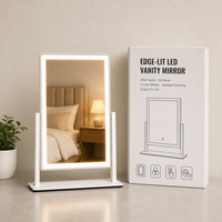 Miroir de maquillage de table blanc avec éclairage, 28 cm, rotation à 360°, miroir lumineux avec 3 modes de couleur, variateur d'intensité tactile