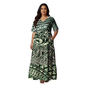 Modieus trendy casual V-hals elegante dames maxi jurk met zakken, gepersonaliseerd Polynesisch tribale print ontwerp jurken - Product Image 3