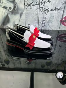 <span class=keywords><strong>Zapatos</strong></span> de Vestir y Mocasines de <span class=keywords><strong>Charol</strong></span> para Hombre, Estilo Casual con Entresuela de Cuero Genuino, Suela de Goma Roja Gruesa, Estilo Negro y Blanco - Product Image 2