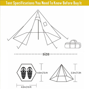 Tente chaude quatre saisons avec cheminée et jupe anti-neige pour la randonnée en famille, la pêche et la chasse - Product Image 3