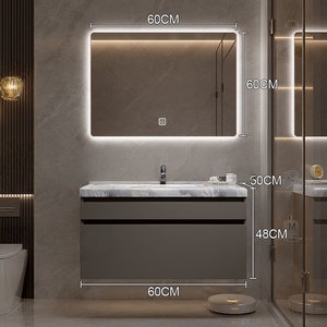 New Modern Minimalist Stone-Look Seamless Ceramic Basin Smart Mirror Water Resistant Wall-Mounted Rounded-Corner Bathroom Vanity - Product Image 6