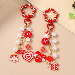 Llavero de Corazón Rojo Dulce con Perlas y Dije de Flor, Cierre en Forma de Flor, Llavero Esmaltado '<span class=keywords><strong>Kiss</strong></span> Me' para Regalo de San Valentín, Joyería Colgante para Bolsos - Product Image 2