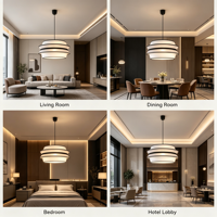 Luminaire suspendu à plusieurs niveaux noir et blanc, abat-jour en tissu moderne pour salon, salle à manger, chambre à coucher, hôtel