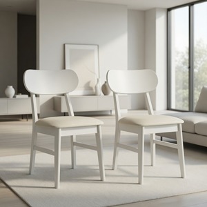 Set di 2 sedie da pranzo moderne con gambe in legno di gomma bianco, sedile in pelle PU largo 22 pollici, capacità di carico di 350 libbre - Product Image 3