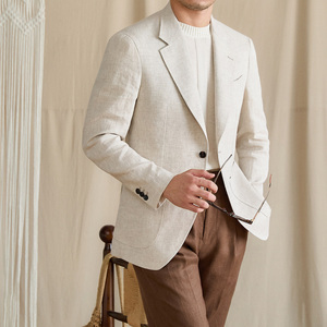 Blazer in <span class=keywords><strong>Lino</strong></span> 100% Stile Italiano per <span class=keywords><strong>Uomo</strong></span>, <span class=keywords><strong>Giacca</strong></span> Estiva Leggera con Mezza Fodera Traspirante e Chiusura Monopetto - Product Image 3