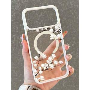 Funda Magnética de TPU Suave con Diseño de Flor de Magnolia para iPhone 11 a 17 Pro Max, Blanca, Floral, Unisex - Product Image 3