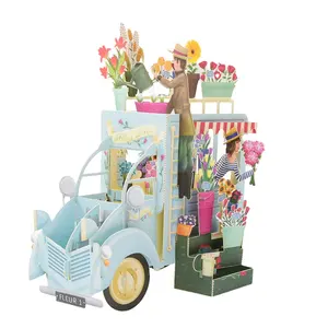 Carte de vœux avec fleurs colorées, 1 pièce, 3D Pop-Up, carte d'anniversaire pour voiture