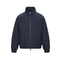 Blouson Bomber Unisexe Ample Coupe-Vent Multi-Poches Col Montant Grande Taille Style Vêtement de Travail Femme 100% Polyester Uni