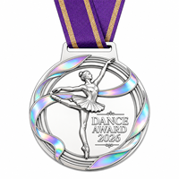 Médaille de danse ronde personnalisée en fonte sous pression, revêtement irisé, relief 3D avec ruban pour concours, spectacle et cérémonie de remise des prix
