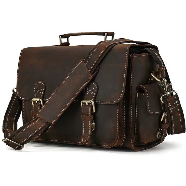 Vintage Genuine Crazy Horse Leather Carrying Camera DSLR Bag Shoulder Travelling Bag