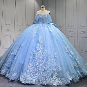 Lsmu161 Vestidos de 15 Años con Apliques de Encaje, Vestido de Quinceañera Azul Cielo, Vestido de Princesa con Lentejuelas y Lazo, Jancember - Product Image 2