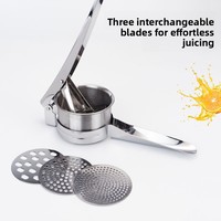 Roestvrijstalen aardappelpuree pers met 3 verwisselbare schijven, heavy-duty handmatige uitvoering voor fruit, groenten en aardappelpuree