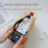 Sac de rangement multi-usages en papier kraft lavable grande capacité avec fermeture éclair et poignée latérale pour l'organisation domestique des écouteurs
