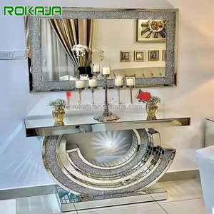 Luxury Mirrored Console <strong>Table</strong> Villa Living Room Glossy Glass Entryway <strong>Table</strong> Gold &amp; Silver Hotel Hallway <strong>Decorative</strong> <strong>Tables</strong> - Product Image 1
