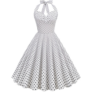 2025 Venta caliente Vintage Polka Dots Dress Halter Backless Tie-Up Cintura Palace Style Flared Maxi Dress para mujeres - Product Image 3
