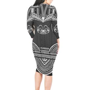 Robe longue à manches longues et col rond pour femme, polynésie française, livraison directe, mode jaune, printemps - Product Image 3