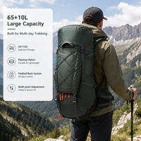 Sac à dos de camping OEM ODM 65+10L résistant à l'abrasion, spacieux, pour la randonnée, avec plaque en aluminium
