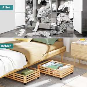2 packs de conteneurs de rangement sous le lit en bambou grande capacité, organisateur sous le lit avec roulettes - Product Image 5