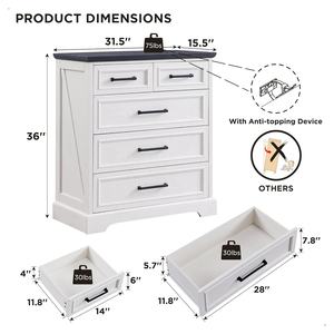 Cassettiera Alta Moderna in Stile Rustico Farmhouse per Camera da Letto, Soggiorno e Corridoio, Mobile in Legno con 5 Cassetti - Product Image 5