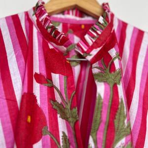 Women's Striped Hand Block Print 100% Cotton <b>Summer</b> Floor-Length <b>Kaftan</b> Eco-Friendly Lightweight Breathable V-neck Embroidery - Product Image 4