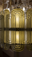 Lustre ovale en verre de Murano vert Italia Long