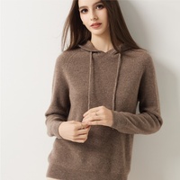 Pull à capuche en tricot côtelé pour femme, 30% cachemire, avec cordon de serrage, tricot chaud automne-hiver, sur mesure