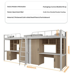 <span class=keywords><strong>Cama</strong></span> Alta Doble de Acero y Madera Resistente con Dos Escritorios y Armario Compartido para Parejas - Product Image 4