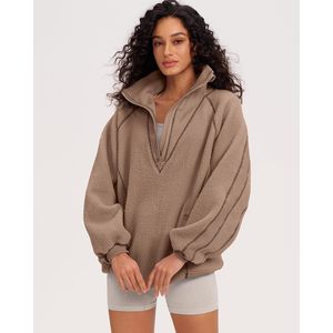 Sudadera con capucha y cremallera de un cuarto de FOXA para mujer, de forro polar suave, estilo oversize, tops de moda para otoño - Product Image 3