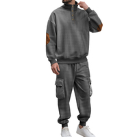 Ensemble de survêtement en tricot à carreaux PASUXI, deux pièces, pantalon cargo à carreaux décontracté, sweat-shirts pour hommes, vêtements de sport