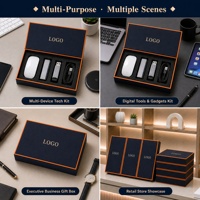 Boîte d'emballage de luxe personnalisée en carton rigide bleu marine avec bordure orange et insert en mousse EVA multi-fentes pour produits électroniques