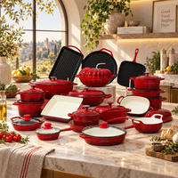 Ensemble d'ustensiles de cuisson en fonte émaillée, fourneau hollandais multifonction, poêle grill, poêle à frire et rôtissoire, fourni par l'usine