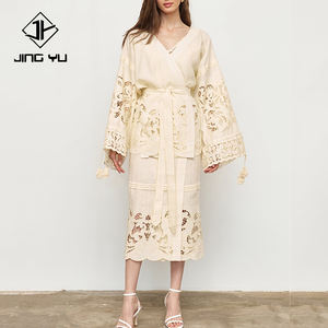 Nouvel ensemble deux pièces chemise-robe brodée à pompons, classique et élégant, ensemble deux pièces robe 100% lin sur mesure - Product Image 2