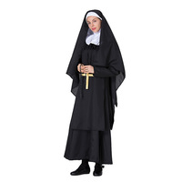 Costume de nonne noir pour femme adulte, robe de scène avec croix, chapelet et masque facial pour Halloween ou théâtre