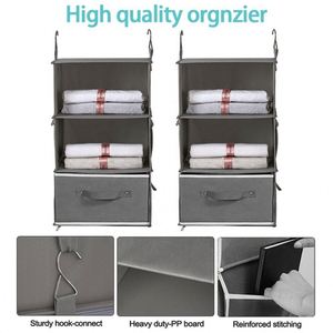 Custom Clothes Detachable Hanging Organizer with Beside Bag 2 Separable Hanging Shelves for Wardrobe - Product Image 4