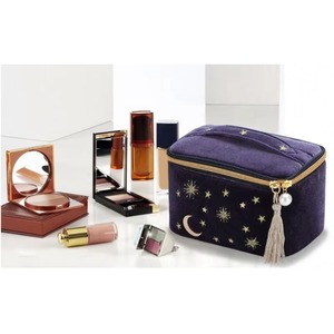 Échantillon gratuit : Grande trousse de maquillage carrée en velours bleu marine avec appliques brodées Lune Étoiles Soleil, sac de rangement pour esthéticienne, pochette - Product Image 6