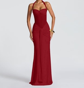 Viviblook Z331DS01 Vestidos de Verano para Mujer, Nuevo Vestido Maxi Elegante sin Mangas con Tirantes Halter, Malla y Cinta Decorativa - Product Image 6